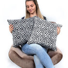 Almofada De Linho Preta Geométrica 45cm X 45cm Com Enchimento