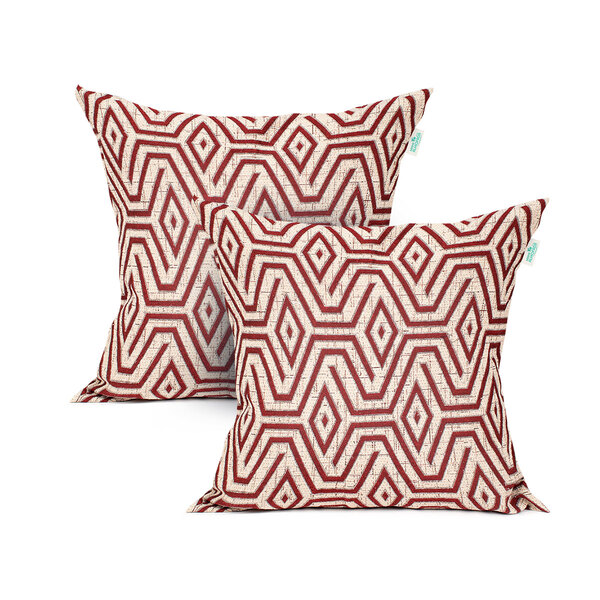 Almofada De Linho Vermelha Geométrica 45cm X 45cm Com Enchime