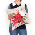 Almofada De Natal Estampada Tecido Suede 3 Unidades 40cm X 40