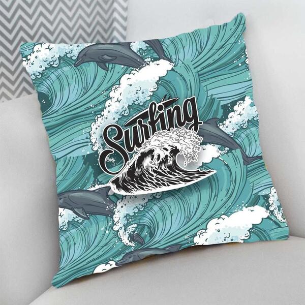 Almofada Decorativa 25x25 Surf Surfing Golfinhos