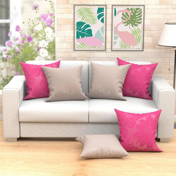 Almofada Decorativa Bege E Rosa Grande 60cm X 60cm 6 Unidades