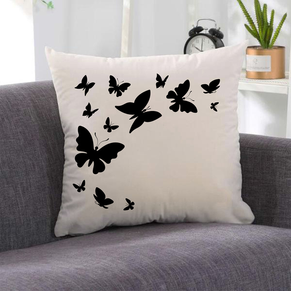 Almofada Decorativa Borboletas Preta 40x40cm Serigrafada - Ca