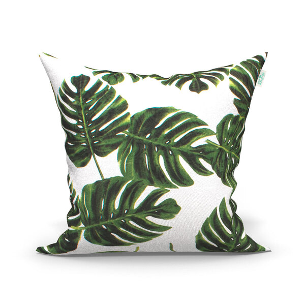 Almofada Decorativa Branco Folhas Verde 45cm X 45cm Com Refil