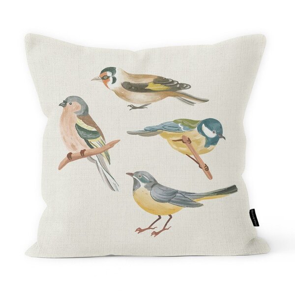 Almofada Decorativa Finezza Em Linho Cru Pássaros Pintura - 4
