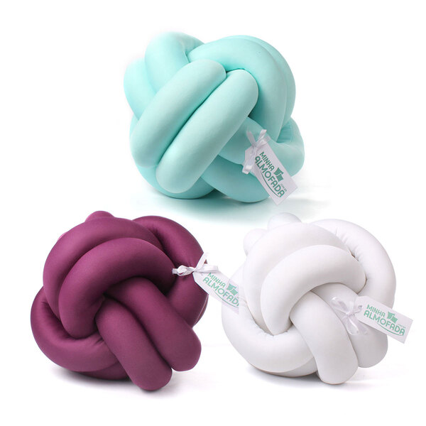 Almofada Decorativa Nó Roxo, Branco E Verde Água 3 Unidades