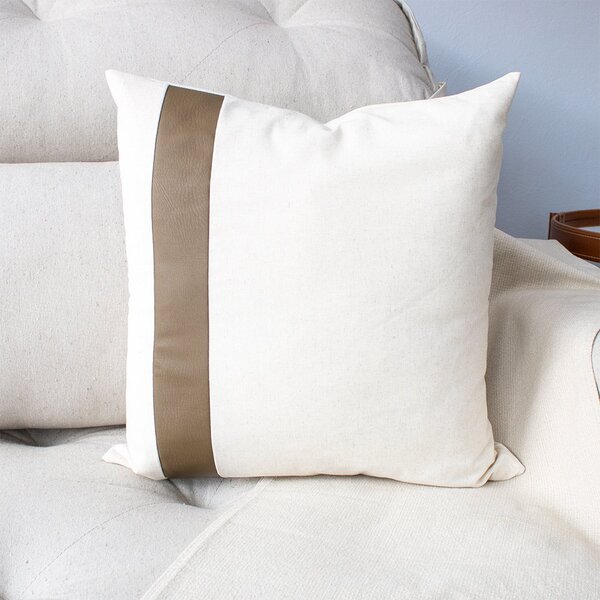 Almofada Decorativa Premium Deluxe Line Em Linho Cru E Couro