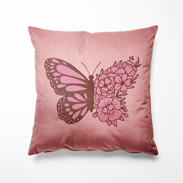 Almofada Decorativa Rosa Borboleta Rosa 40x40cm - Somente Capa