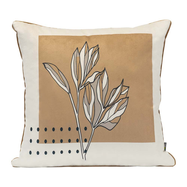 Almofada Escandinava Floral Bege 45x45 Veludo Com Enchimento