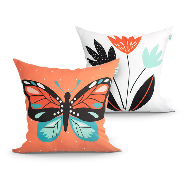 Almofada Estampada Laranja Borboleta Para Sala Ou Quarto 2 Un