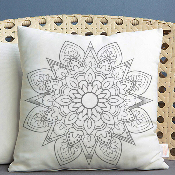 Almofada Estampada Mandala 40x40cm Indira Cinza - Capa Com En