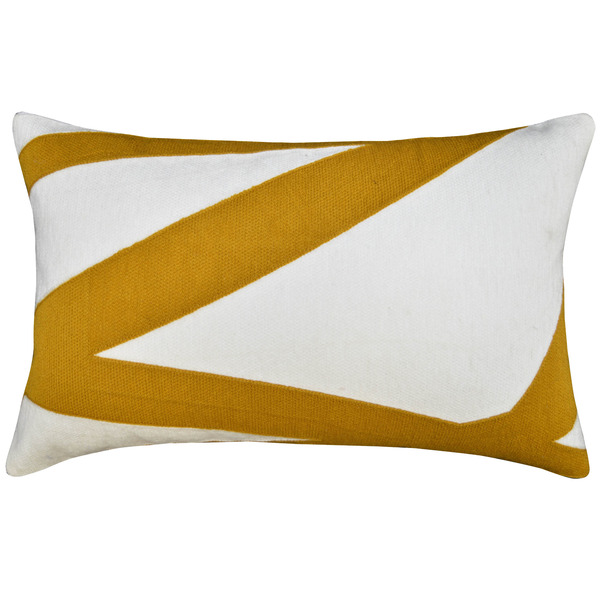 Almofada Retangular Ezio Solemio Tecido Amarela e Branca 30x50cm Inspire