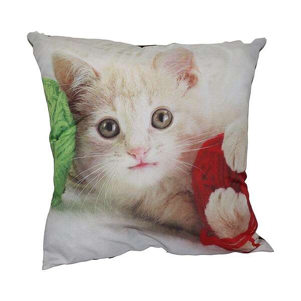 Almofada Gato Com Novelos Branco 42x42cm Uniart