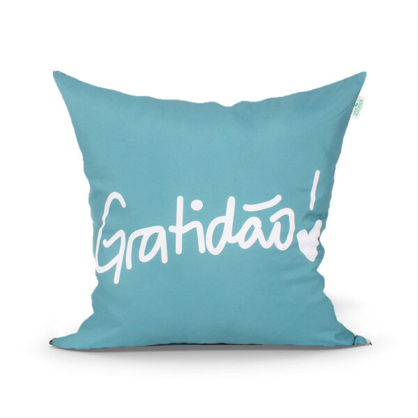 Almofada Gratidão Azul Petróleo 45cm X 45cm Com Refil De Sili