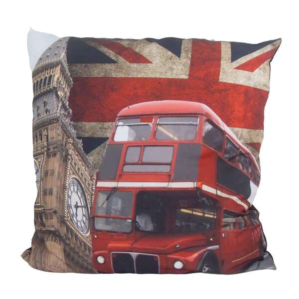 Almofada Impressão Digital Ônibus Vermelho 42x42cm Uniart
