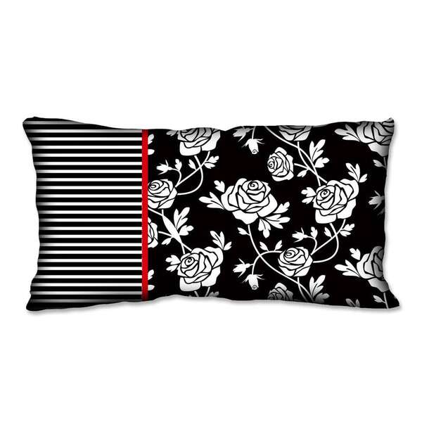 Almofada Impressão Digital Preto Rosas Pb 20x40cm