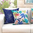 Almofada Jacquard Grande Azul E Floral 60cm X 60cm 2 Unidades