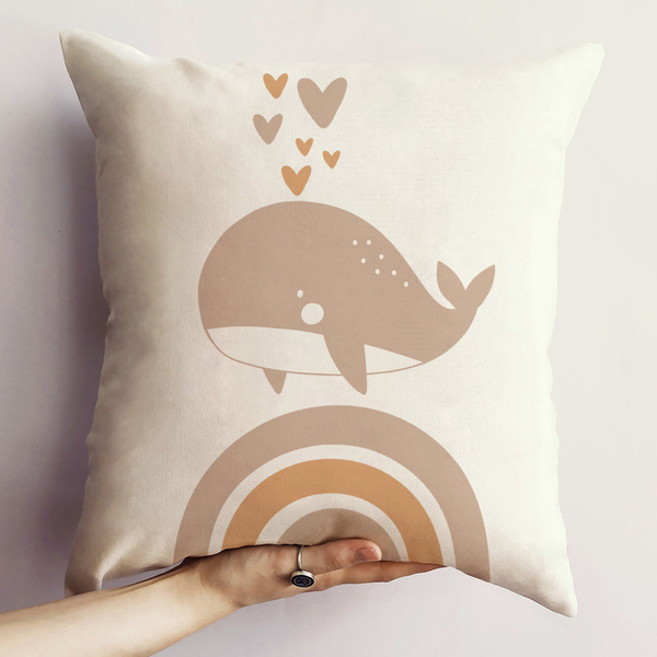 Almofada Little Estampada 40x40cm Baleia Nude - Somente Capa