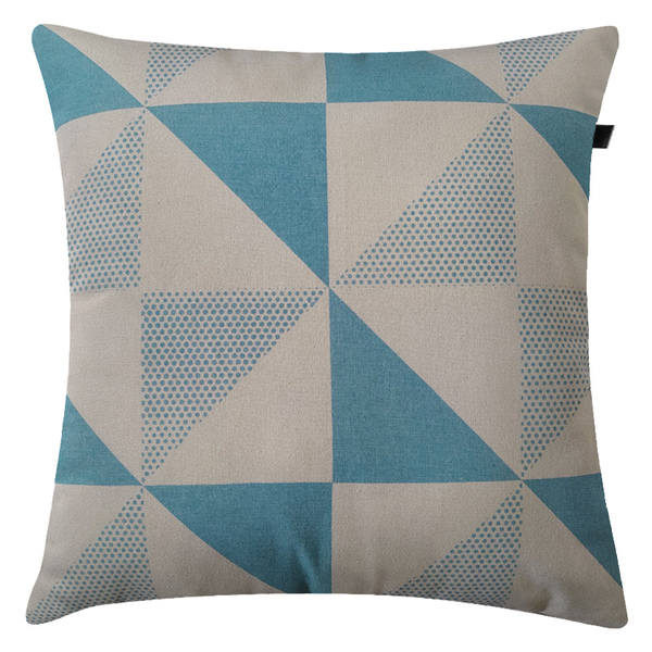 Almofada Natural Triangulos 40x40cm Azul - Capa Com Enchimento