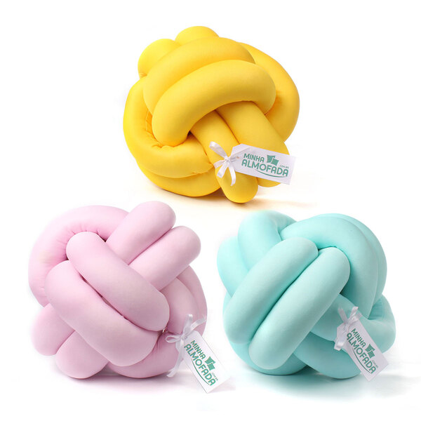 Almofada Nó Escandinavo Amarelo, Rosa E Verde Água 3 Unidades