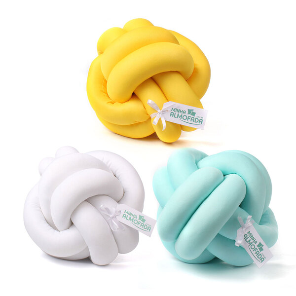 Almofada Para Cama Nó Escandinavo Amarelo, Branco E Verde Águ