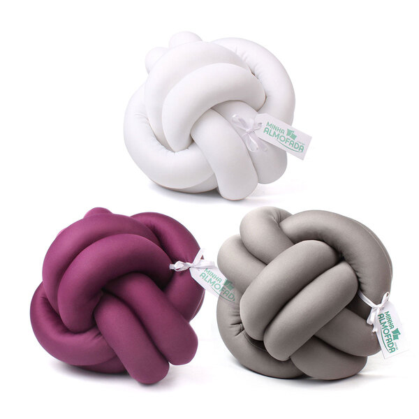 Almofada Para Decoração De Cama Roxo, Cinza E Branco Nó 3 Uni