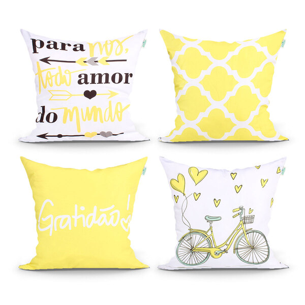 Almofada Para Sala Amarela Decorativa 4 Unidades 45cm X 45cm