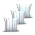 Almofada Para Sala Azul Listrada Grande Kit 3 Unidades 60cm X