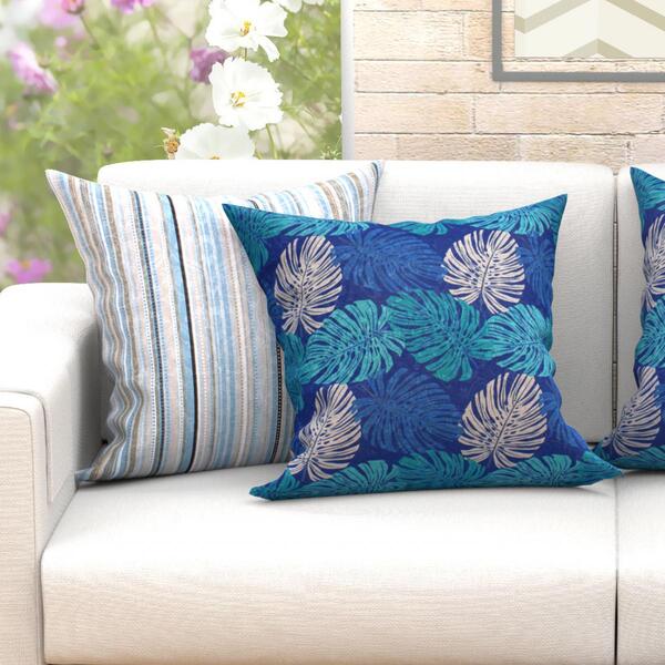 Almofada Para Sofá Azul Listrada E Floral Estampada 60cm X 60