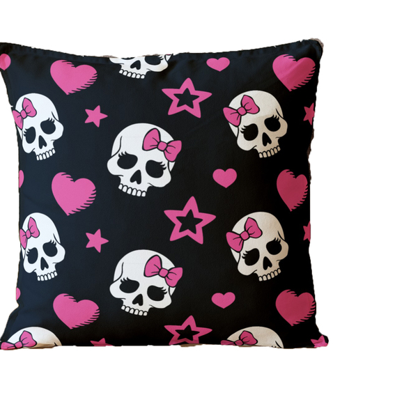 Almofada Para Sofá Sala Cheia 40x40 Caveira Corações Preto
