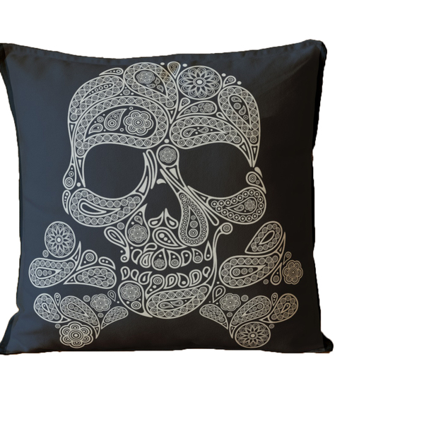 Almofada Para Sofá Sala Cheia 40x40 Preta Caveira Preto