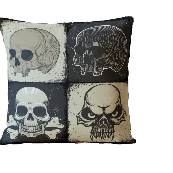 Almofada Para Sofá Sala Cheia 40x40 Preto E Branco Caveira Pr