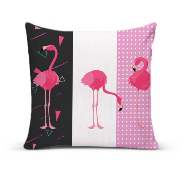 Almofada Para Sofá Sala Cheia 40x40 Preto E Rosa Flamingos Br