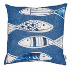 Almofada Quadrada Peixes Tecido Azul 12x43cm