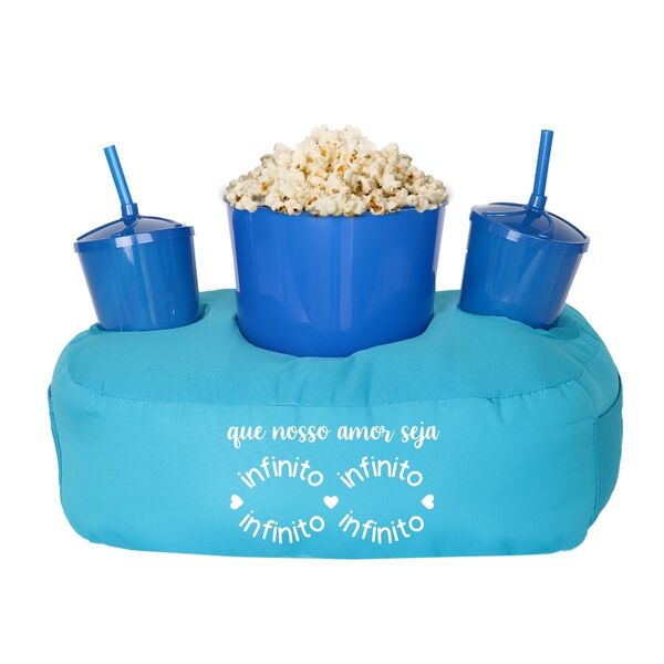 Almofada Porta Pipoca Azul Casal Nosso Amor Infinito Azul