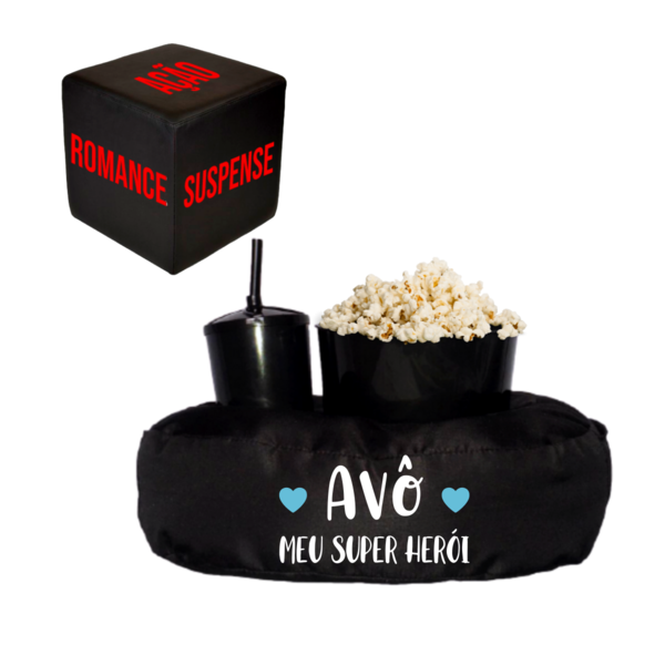 Almofada Porta Pipoca Preta Solteiro Avô Super Heroi + Cubo P