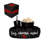 Almofada Porta Pipoca Solteiro Luz, Câmera, Ação + Cubo Preto
