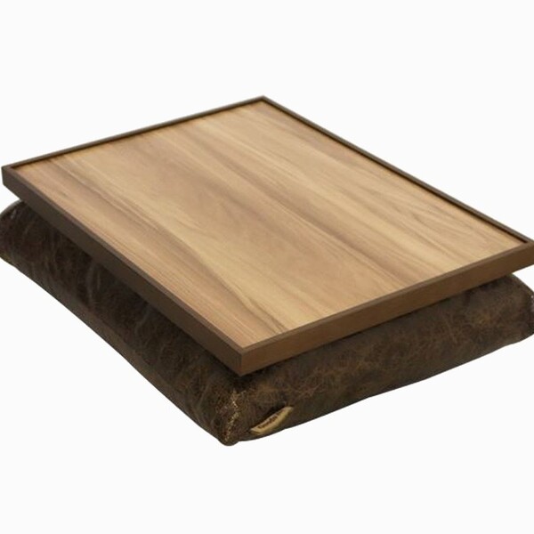 Almofada Pu Marrom Com Bandeja Madeira Borda 40x50cm