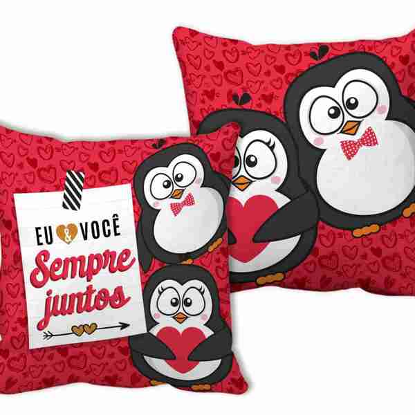 Almofada Quadrada - Amor - Sempre juntos pinguim