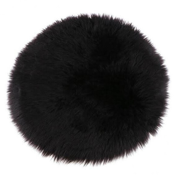 Almofada Redonda De Pelúcia Pelo Alto Preta - 30x30 Cm