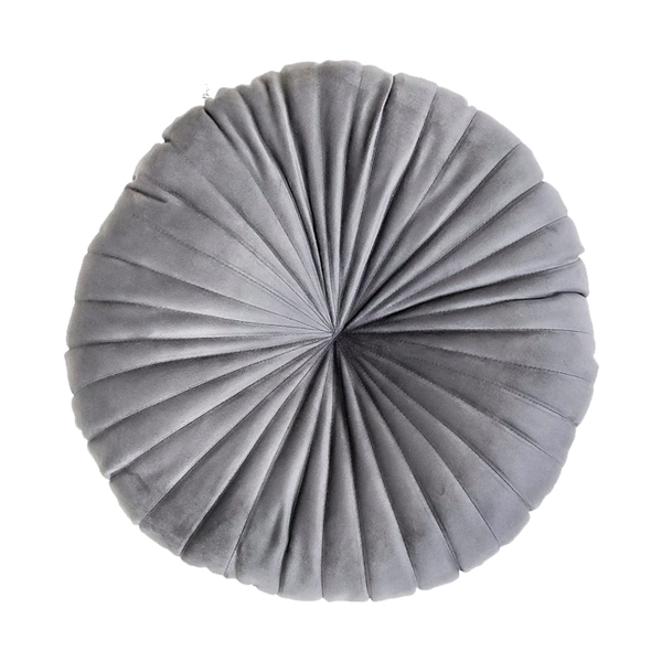 Almofada Redonda Rendy 40 Cm Em Veludo Cinza Claro