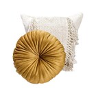 Almofada Redonda Rendy 40 Cm Em Veludo Mostarda