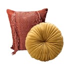 Almofada Redonda Rendy Em Veludo Mostarda