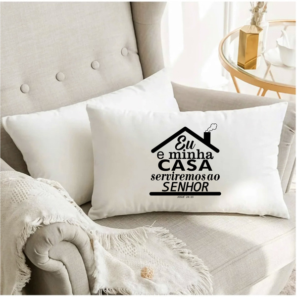 Almofada Retangular Josue 24:15 30x50cm Preta - Somente Capa