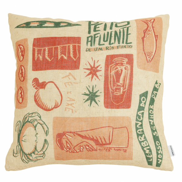 Almofada Retangular Peixe Carang Linho Bege 30x50cm Encantos do Nordeste Raiana Britto