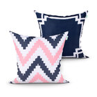 Almofada Rosa E Azul Estampada Geométrica Para Quarto 2 Unida