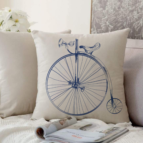 Almofada Serigrafada 50x50cm Bike Azul - Capa Com Enchimento