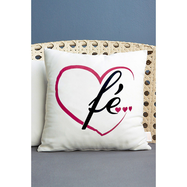 Almofada Serigrafada Fé 50x50cm Coração Rosa - Somente Capa