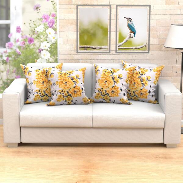 Almofada Tamanho Grande Amarela Floral Estampada 4 Unidades 6