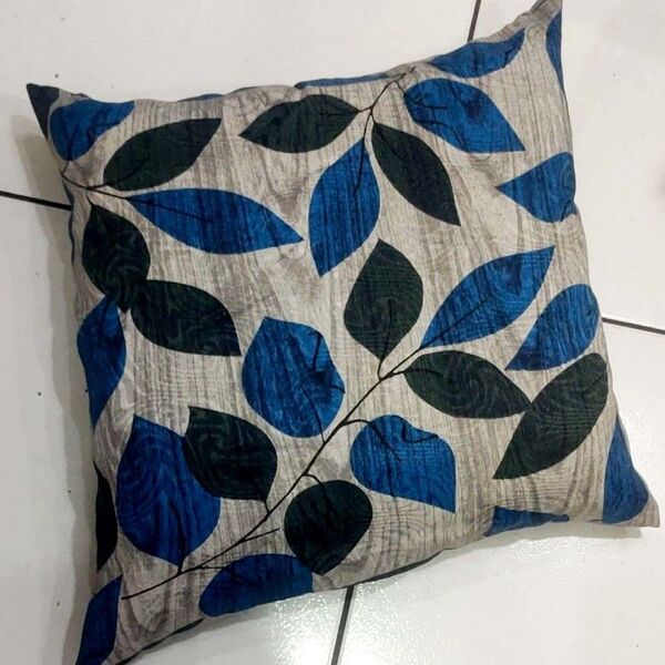 Almofada Tecido Jacquard  Folhas Azul E Verde