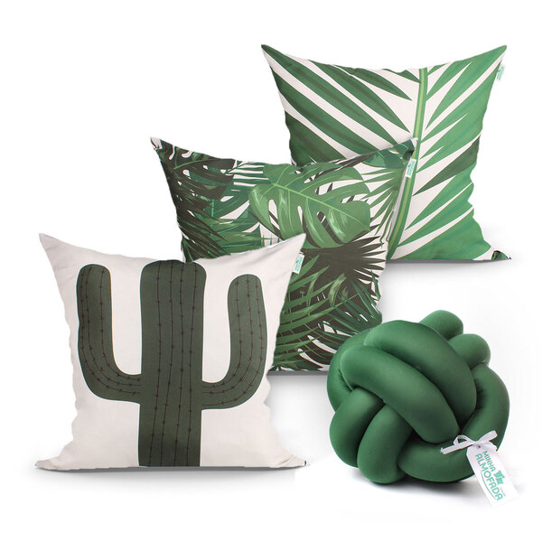 Almofada Verde 3 Unidades 45cm X 45cm Com Refil De Silicone +